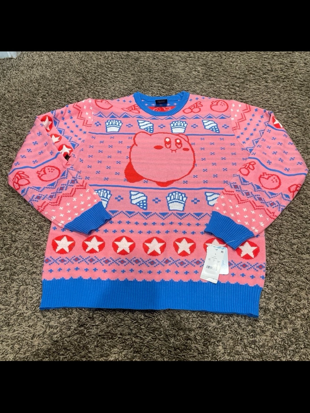 Nintendo Kirby NWT holiday Christmas pink sweater adult large